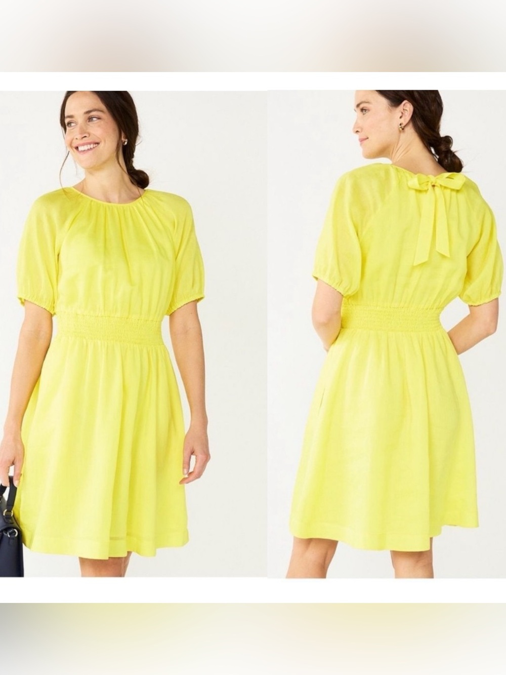 Draper James RSVP yellow linen puff sleeve dress